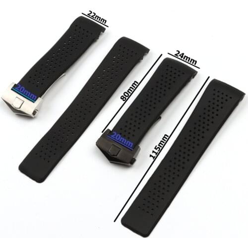 22mm 24mm Silicone Black Submersible Men Watchband For TAG HEUER Strap Perforated Watch Band Sport Bracelet Belt Folding Buckle
