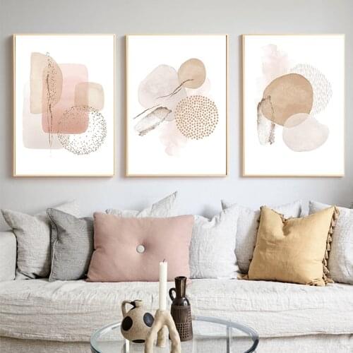 Self-adhesive Wall Sticker Home Decor Beige Pink Geometric Wall Art Poster and Print Wall Art Pictures for Living Room Decor