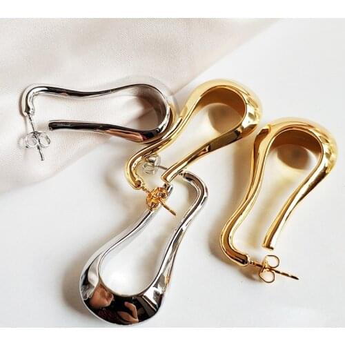 SRCOI Irregular U Shape Drop Circle Earrings Simple Thin Open Hoop Gold Silver Color Round Long Eararings Women Party Jewelry