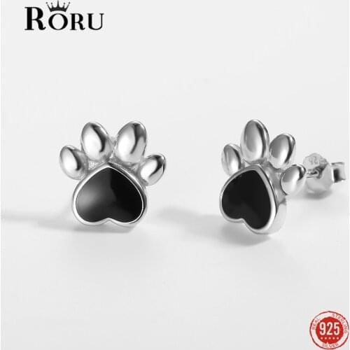 Sterling Silver 925 Stud Earrings Epoxy Pet Footprint Shape Earrings for Women Gift Personality Simple Fine Jewelry