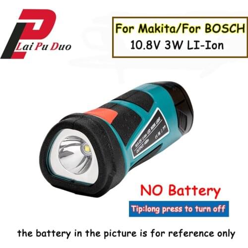 3W 10.8V-12V LED Torch Portable Worning Light (NO Battery,NO Charger) Lithium Rechargeable Lamps Flashlight For Makita For BOSCH