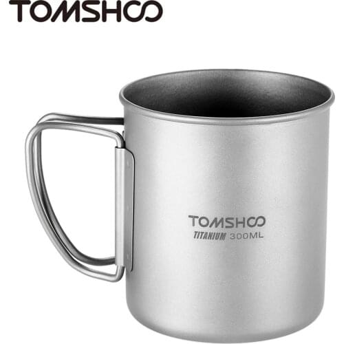 TOMSHOO 300ml Titanium Cup Outdoor Portable Camping Picnic Water Cup Mug Titanium Bowl with Foldable Handle