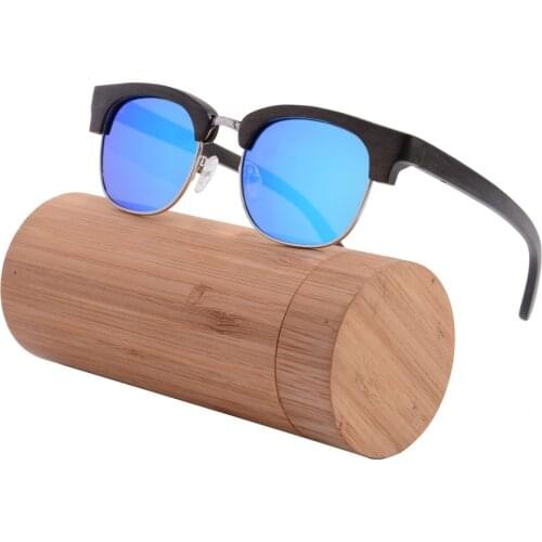 High quality ebony wood sunglasses half-rim wood sun glasses eco-friendly nature glasses with round case 6089