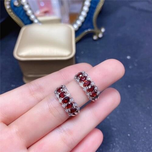 Jewelry 925 Silver Garnet Ring 3 Pieces3* 4mm Natural Pyrope Garnet Silver Ring for Party Fashion Gemstone Ring