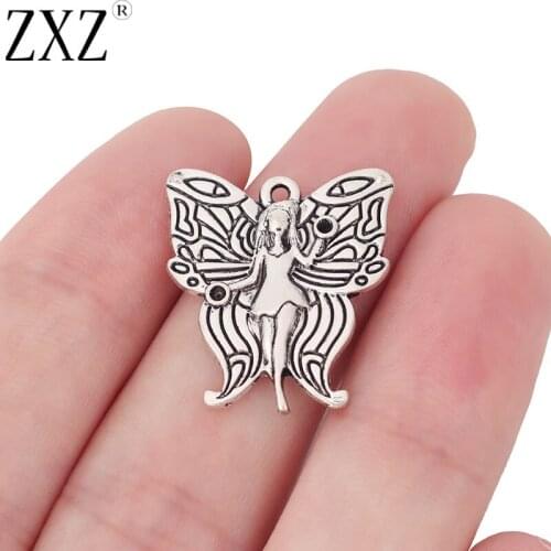 ZXZ 10pcs Tibetan Silver Butterfly Fairy Charms Pendants for Necklace Bracelet Jewelry Making Findings 24x21mm