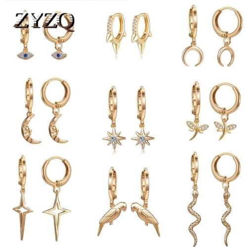 ZYZQ Bohemia Crystal Stars Moon Drop Earring Set For Women Butterfly Earrings Girl Fashion Cocktail Party Jewelry Wholesale
