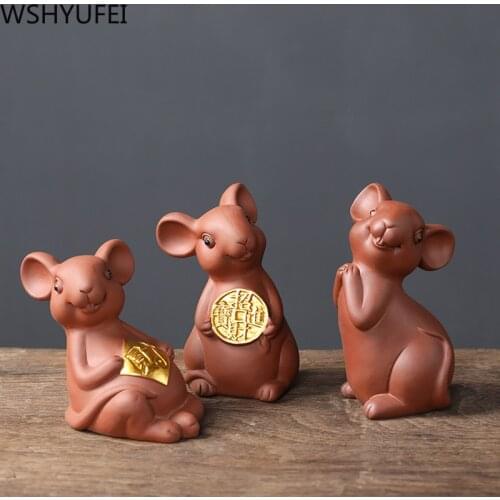 1PCS Ceramic Tea pet Ornaments mouse Statue animal tea Figurine Boutique Home Tea decoration Accessories Purple Ceramic Crafts