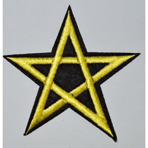 Yellow Star Pentagram pentacle satanic occult goth wicca witch applique iron-on patch (Size is about 7.7 cm)