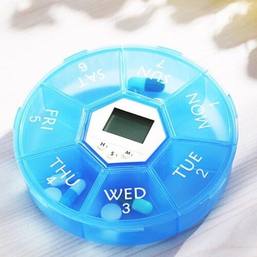 7 Grids Pill Box Electric Reminder Timer Alarm Weekly Round Organizer Medicine Case X7YB