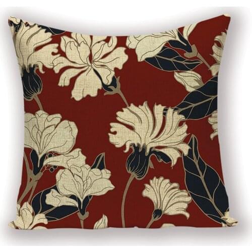 Retro Throw Pillow Case Nordic Red Flower Home Decor Pillows Covers Linen Plant Cushion Cover Custom Sofa Decor Cushions Cases