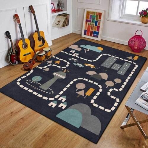 Kids Play Tent Tapete Cartoon Road House Childrens Bedroom Bedside Non-Slip Floor Mat Living Room Kitchen Hallway Bath Area Rug