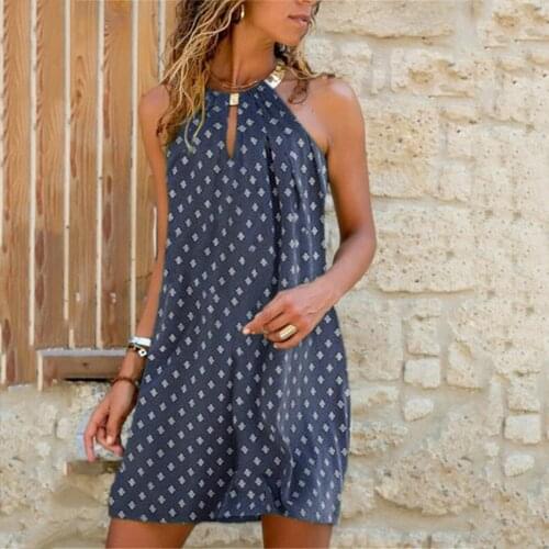 Polka Dot Printed WomenS Dress Summer Casual Metal Hanging Neck Sundress Open Shoulder Strapless Mini Dress Female Vestidos