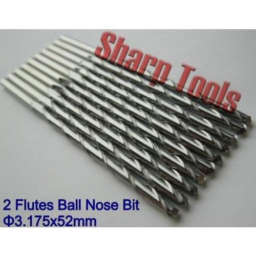 Long! 10pc 1/8'' 52mm Cut Length 2 Flutes Carbide Ball Nose End Mill, Tungsten Steel Cutters, CNC Wood Carving Tools Bits for 3D