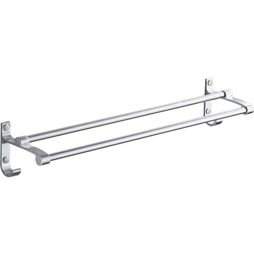 Double Towel Bars with Hooks 60cm Bright Hanging Rod Holder Wall Mount Hanger Towel Rail Rack Toalleros Bathroom Accessories