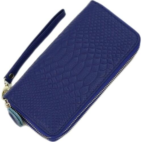 Snake Pattern double-layer clutch bag long mens and womens genuine leather wallet cowhide card holder wallet mobile phone bag