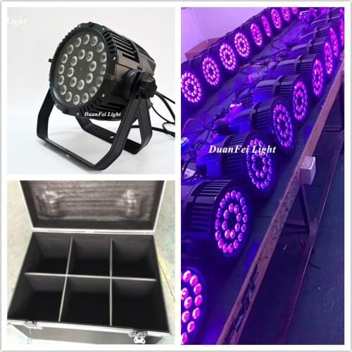Flightcase) 6lot black light par led rgbwa uv waterproof flood led par cans 24x18w wash led rgbwa uv