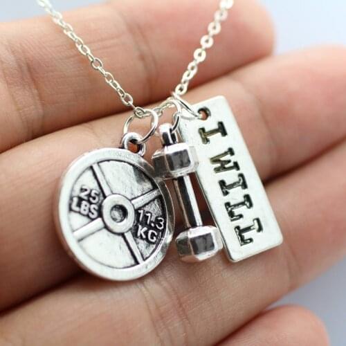 Dumbbell 25 I WILL,Weightlifting necklace,Exercise,Gym,crossfit jewelry charms