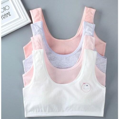 Student Young Girl Cotton Bra Tank Top Wide Strap Solid Color Sports Training Bralette Wirefree Cartoon Rabbit Cami Vest