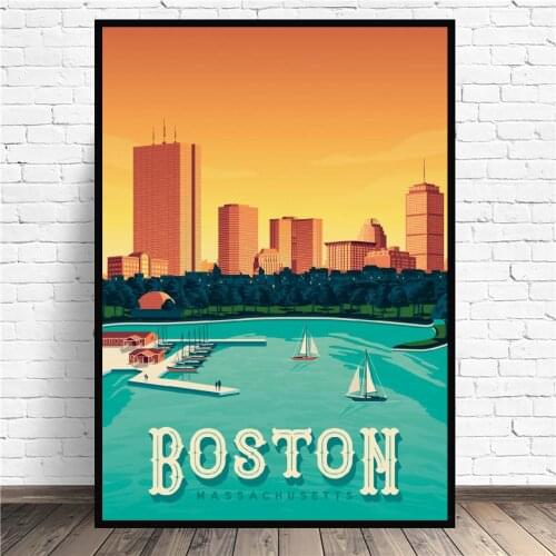 Frame Boston Travel Art Canvas Poster hd Prints Home Wall painting Wall Pictures Living Room home Decor