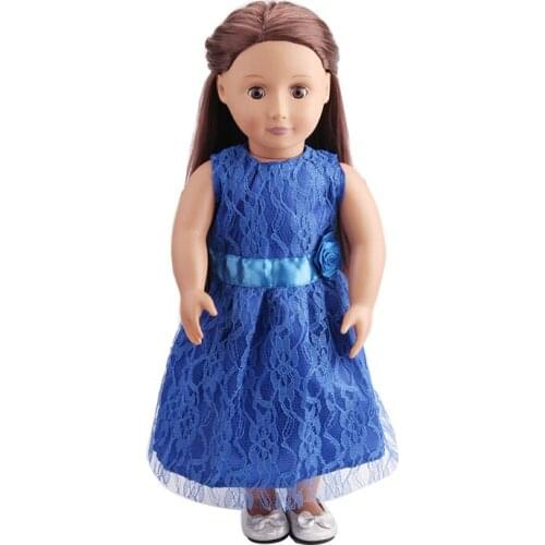 Doll clothes sapphire blue lace rose evening dress toy accessories fit 18 inch Girl doll and 43 cm baby doll c131