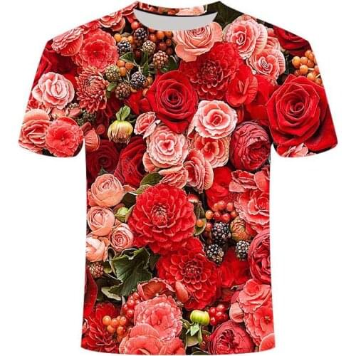 2021 lastest summer rose flower pattern 3D T-shirt for men bright casual T-shirt fashion comfortable streetwear short sleeves
