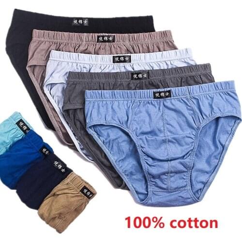 5PCS/Lot MenS Underwear100% Cotton MenS Triangle Underwear Loose Comfortable Comfortable Breathable Large Size MenS Underwear