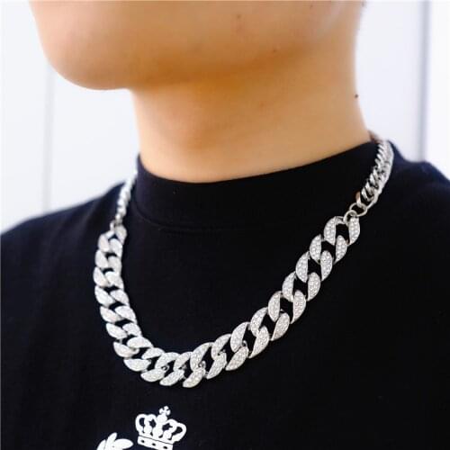 Titanium steel 15mm bar Cuban chain stitching mens necklace alloy hip hop necklace