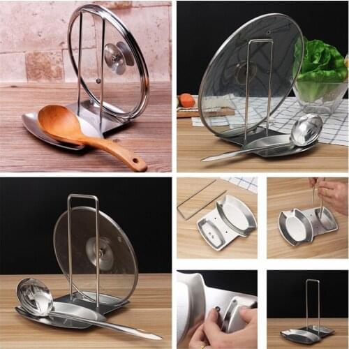 Stainless Steel Pan Pot Cover Lid Rack Stand Spoon Holder Stove Organizer Home Storage Soup Spoon Rests Kitchen Tool Accessories