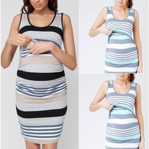 Striped Maternity Dress Women Maternity Sleeveless Comfy Stripe Print Nursing Dress For Breastfeeding Pregnancy Clothes robe