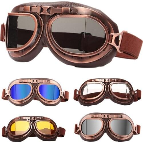 Retro Motorcycle Goggles Glasses Helmet Glasses Vintage Moto Classic Goggles For Pilot Steampunk ATV Bike Copper Helmet