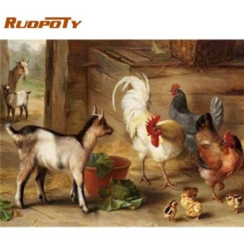 RUOPOTY Cock And Sheep Animal Painting By Numbers Kits For Adults Children Handmade Unique Gift Modern Home Bedroom Artcraft