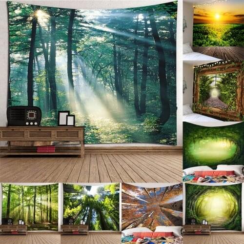 Modern Indoor Outdoor Wall Decor 3D Hanging Tapestry Beach Towel Forest Sunshine Series