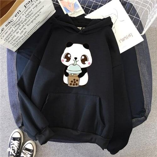 Cute Cartoon Panda Drink Water Print Man Sweatshirt Fleece Pocket Loose Hooded Streetwear Woman Comfortable Hoody Anime Hoodie