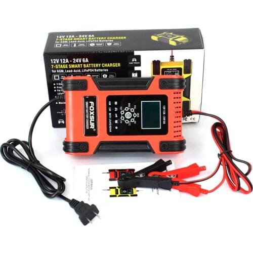 Universal 12V/24V 12A Car Battery Charger Large Power Battery Charger & Maintainer for SUV Truck Car AGM GEL WET Lithium LiFePO4