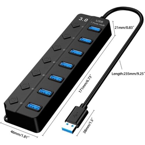 CPDD USB 3.0 Hub 7-Port Multi USB Splitter USB Hub, 5Gbps HighSpeed Data Transmission USB Splitter for Laptop, Mobile HDD