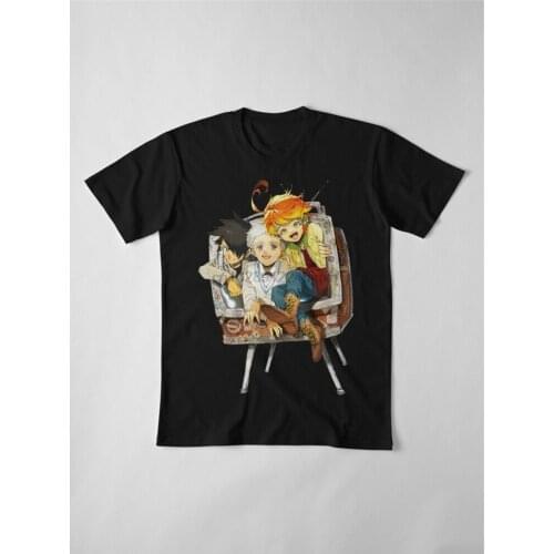 The Promised Neverland Happily Smiling Emma Ray Norman Black T-Shirt Vintage Graphic Tee Shirt