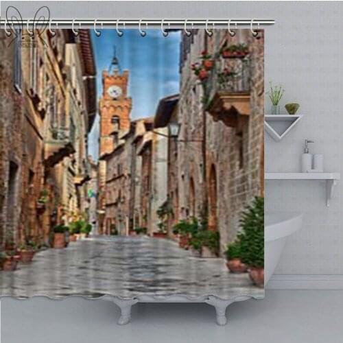 Clock Retro Street Bathroom Curtains Vintage City Waterproof Polyester Fabric Bath Shower Curtain Bathing Cover Shower Sets