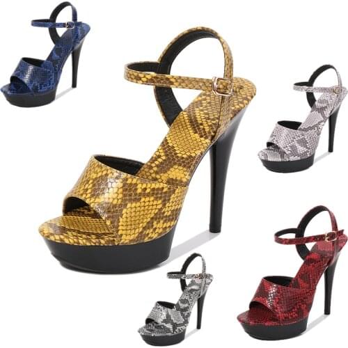 Nightclub Catwalk Banquet Womens Shoes 13cm Snake Pattern Womens Sandals Fine Heel Thick Bottom Waterproof Platform High Heels