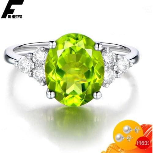 Fashion 925 Silver Jewelry Ring Oval Green Zircon Gemstone Open Finger Rings Accessories for Women Wedding Engagement Party Gift