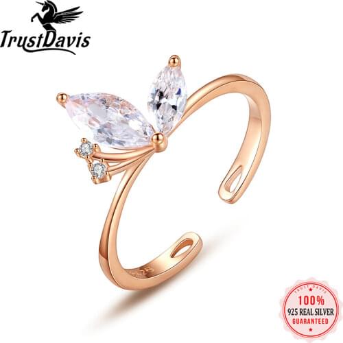 ElfoPlataSi Genuine S925 Sterling Silver Zircon Butterfly Opening Ring For Women Wedding Birthday Party Fine Jewelry Gift L220