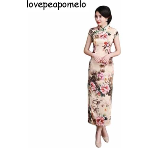 Summer Dress Womens plus Size Chinese Style Embroidery Floral Cheongsam Vintage Ladies Split ends Temperament Print Dress D149