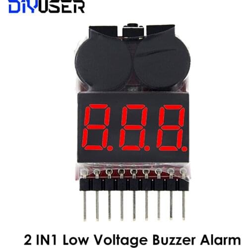 1-8S Lipo/Li-ion/Fe RC helicopter airplane boat etc Battery Voltage 2 IN1 Tester Low Voltage Buzzer Alarm