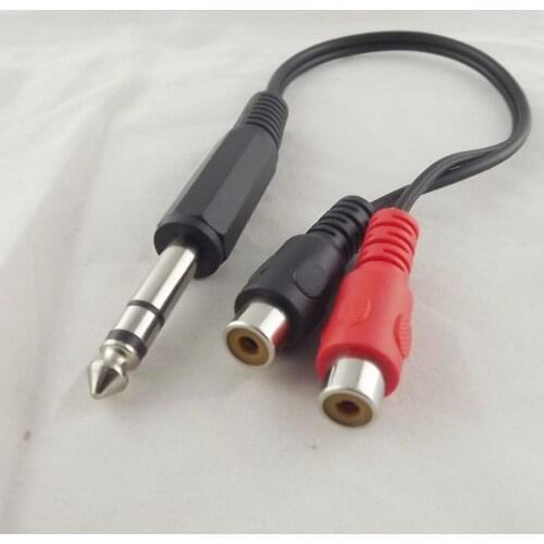 1pcs 6.35mm 1/4" Male Stereo To 2 Dual RCA Phono Female Splitter Audio Adapter Cable 20cm