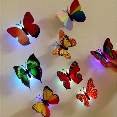 1PC New Beautifully Colorful Glowing Butterfly Night Light Wall Sticker LED Lights 3D Color Wall Art Home Decor Brick Wallpaper