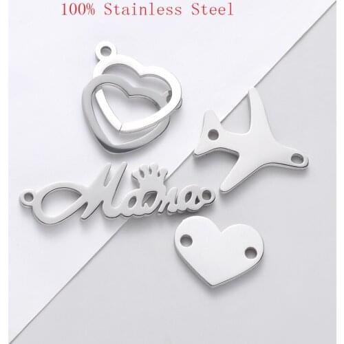 30pcs/Lot Stainless Steel Mirror Polished Mama Heart Airplane DIY Charms Pendants For Jewelry Making Accessories