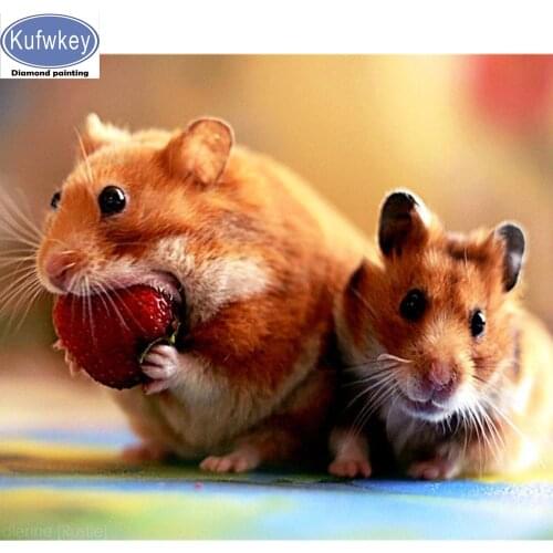 5d diy diamond painting cross stitch Mouse Eat strawberry square/round diamond embroidery mosaic cartoon decoration