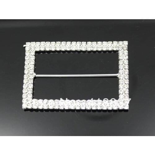 Free Shipping 50pcs/lot 2 Rows Rectangle Big Buckle 63*43mm Wedding Invitation Silver Rhinestone Chair Sash Buckles