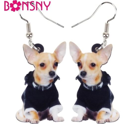 Bonsny Acrylic Anime Dangle Drop Novelty Chihuahua Dog Big Long Earrings Novelty Animal Jewelry For Girls Women Ladies Wholesale