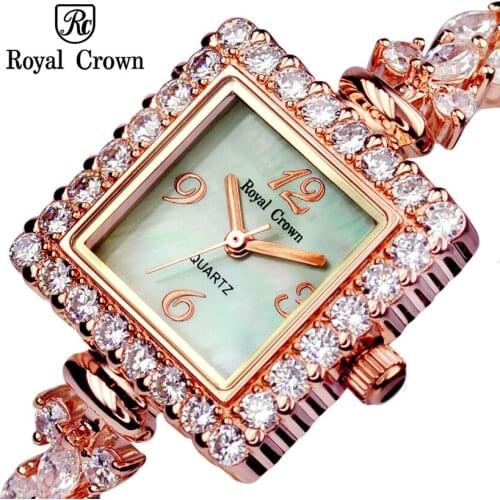 Royal Crown Lady Womens Watch Japan Quartz Jewelry Hours Fine Fashion Setting Crystal Bracelet Luxury Rhinestones Girl Gift