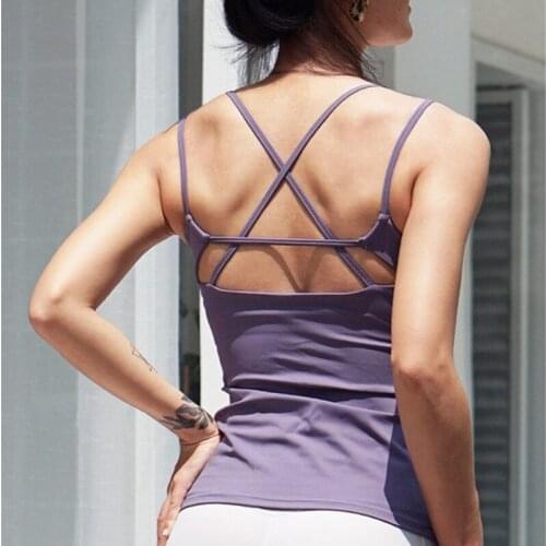 CretKoav Sexy Women Yoga Sport Vest Sleeveless Quick Drying Running Tank Top Gym Yoga Shirt Push Up Fitness Vest With Chest Pad